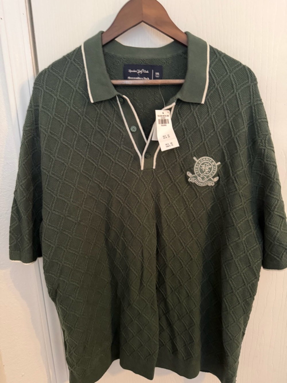Abercrombie & Fitch Olive Green Diamond-Knit Polo with Crest